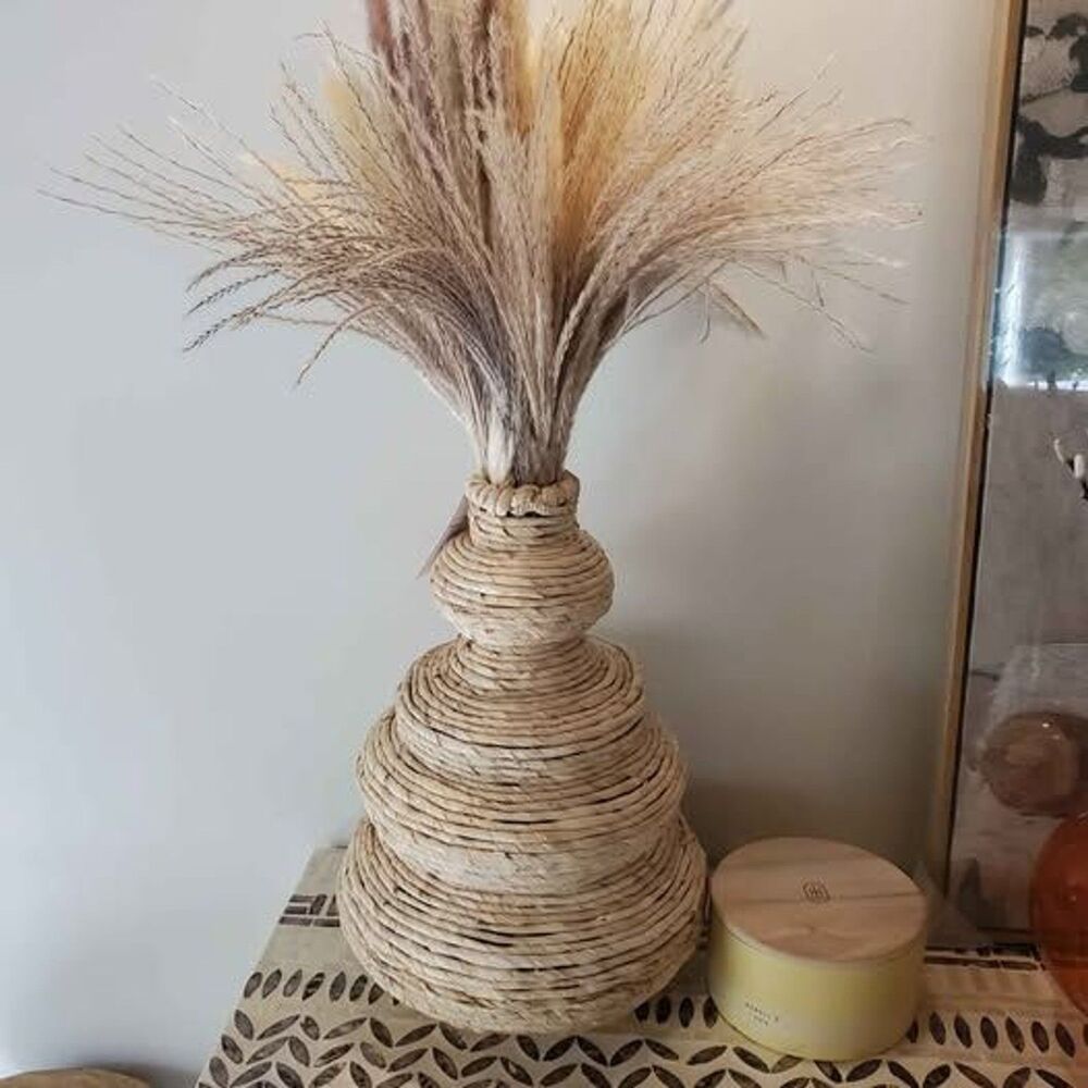 Seagrass handmade vase with metal base 14" tall NEW